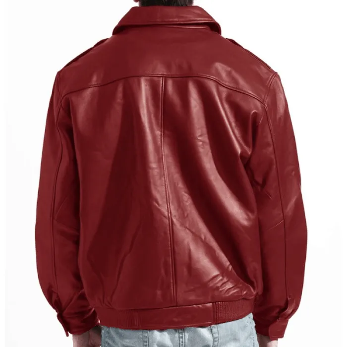 Mens Red Leather Bomber Jacket