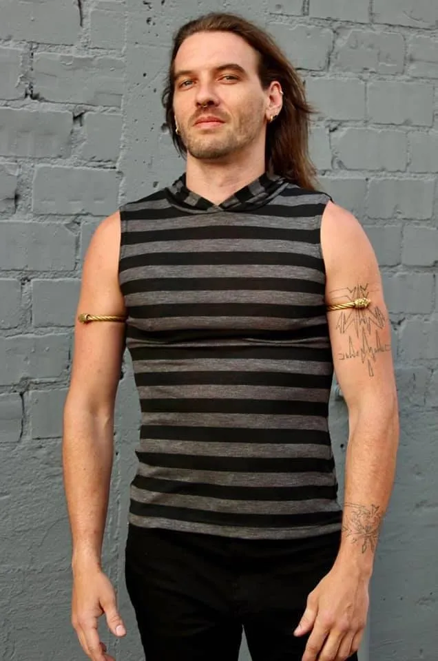 MEN'S SLEEVELESS HOODIE T-shirt - Punk Black /Grey Stripe