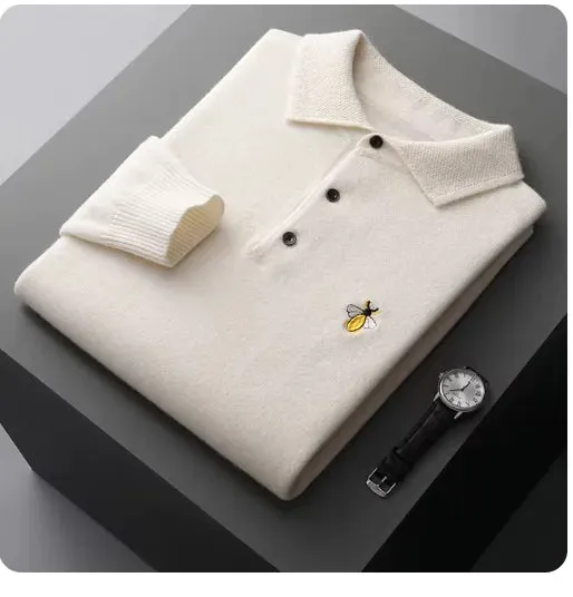 Men's Solid Colour Polo Collar Knitted Cardigan