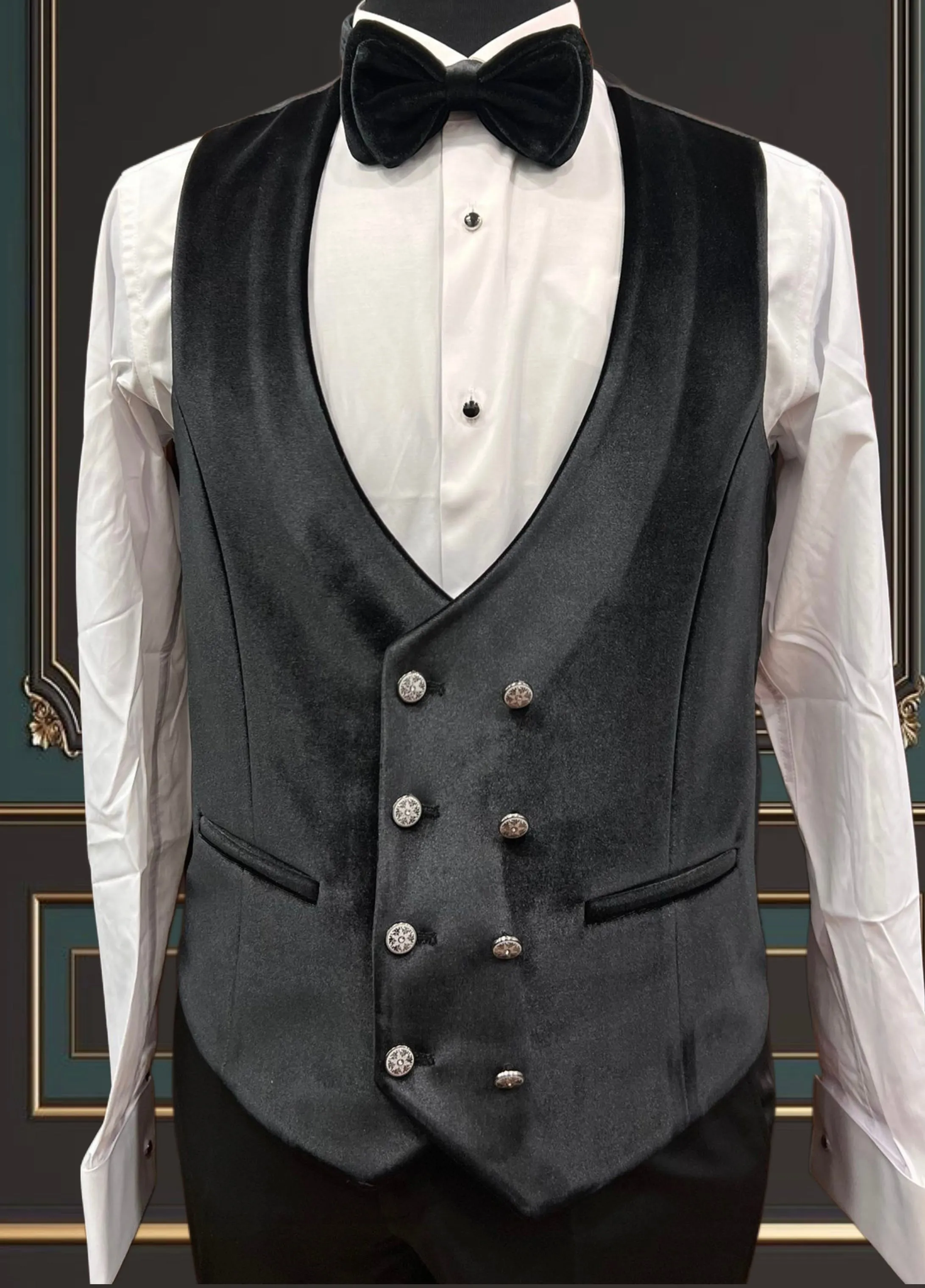 Men's White Floral Tuxedo with Black Velvet Shawl Lapel | Elegant Formal Attire