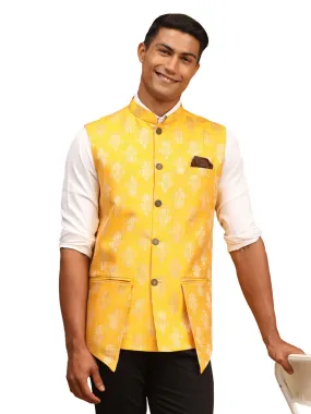 Men's Yellow Silk Blend Nehru Jacket - Shrestha By Vastramay