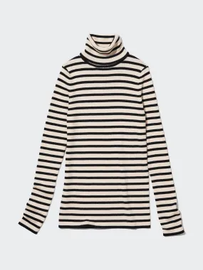 Merino ribbed striped turtleneck jumper