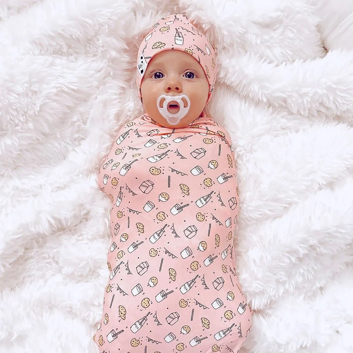 Milk & Cookies Pink Bamboo Swaddle & Beanie Set