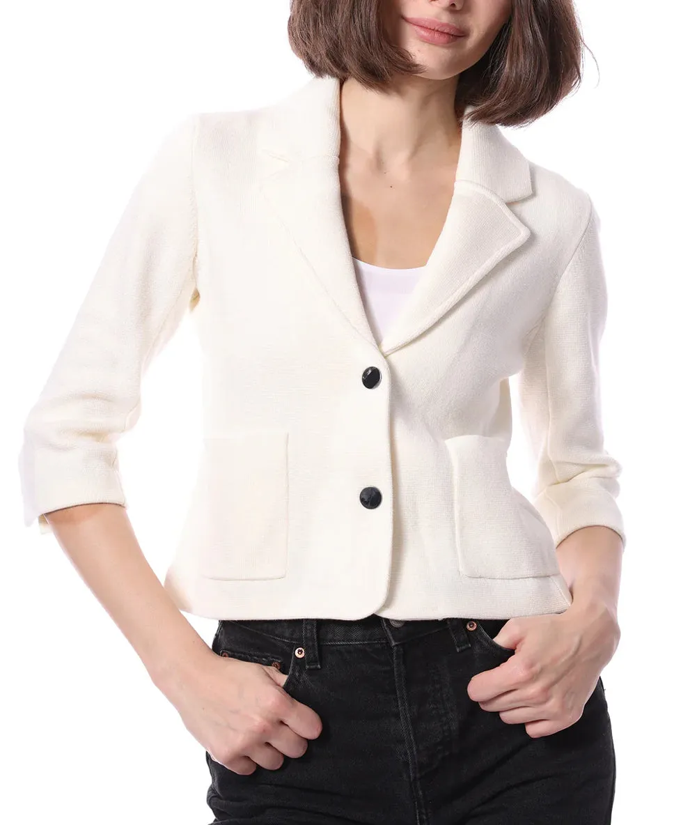 Minnie Rose Cotton Blend Shrunken Blazer White