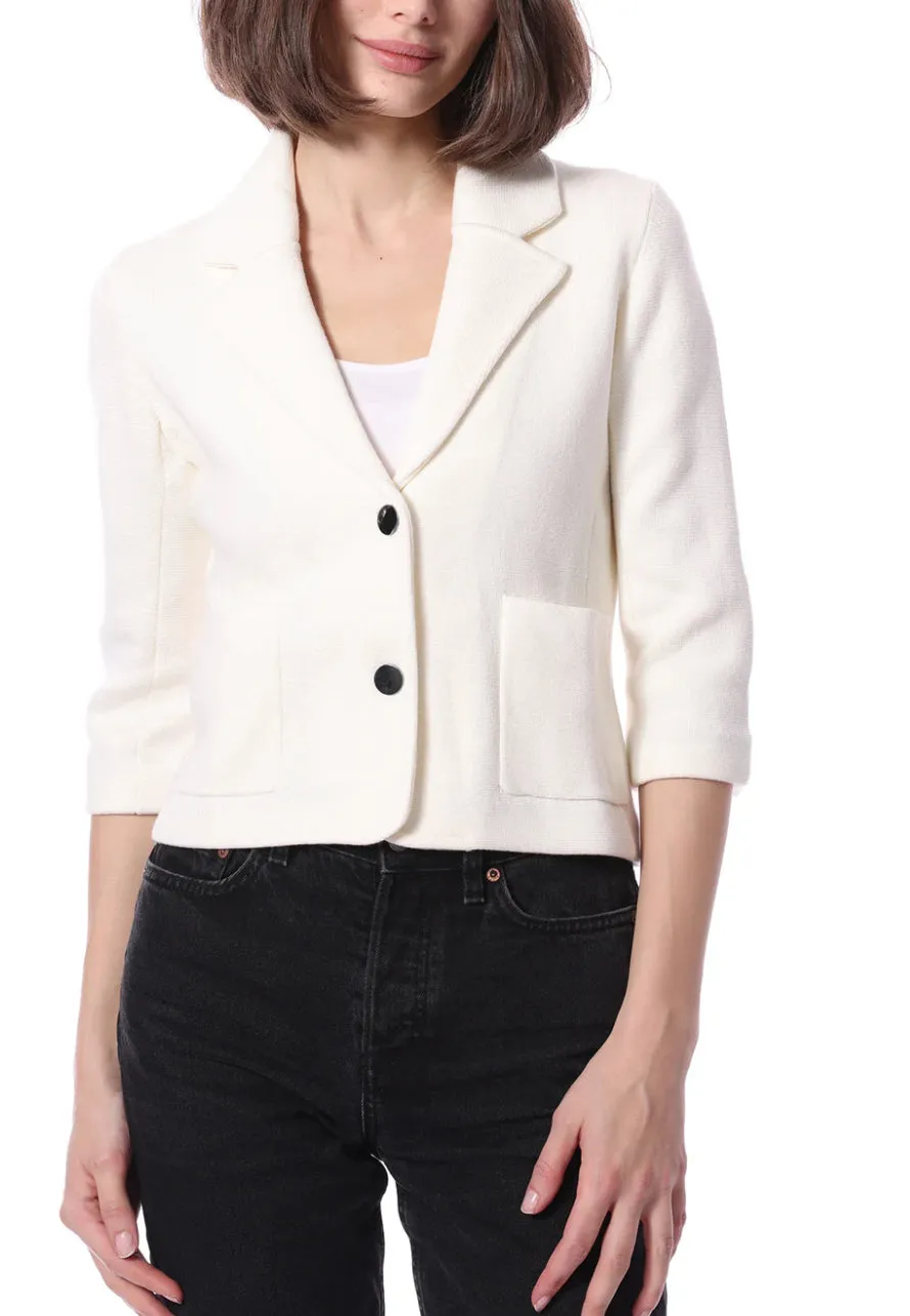 Minnie Rose Cotton Blend Shrunken Blazer White