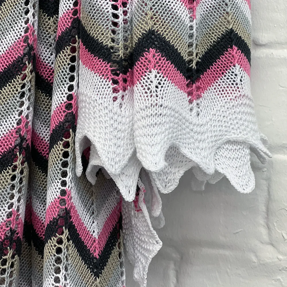 Multi-coloured Chevron Cotton Baby Shawl - Pink