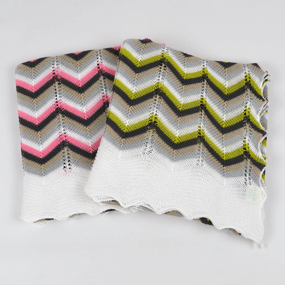 Multi-coloured Chevron Cotton Baby Shawl - Pink