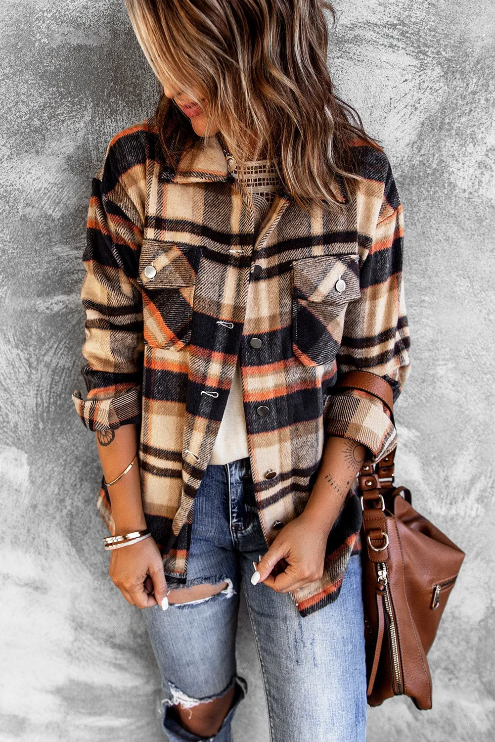 Multicolor Plaid Casual Button Up Flannel Shacket