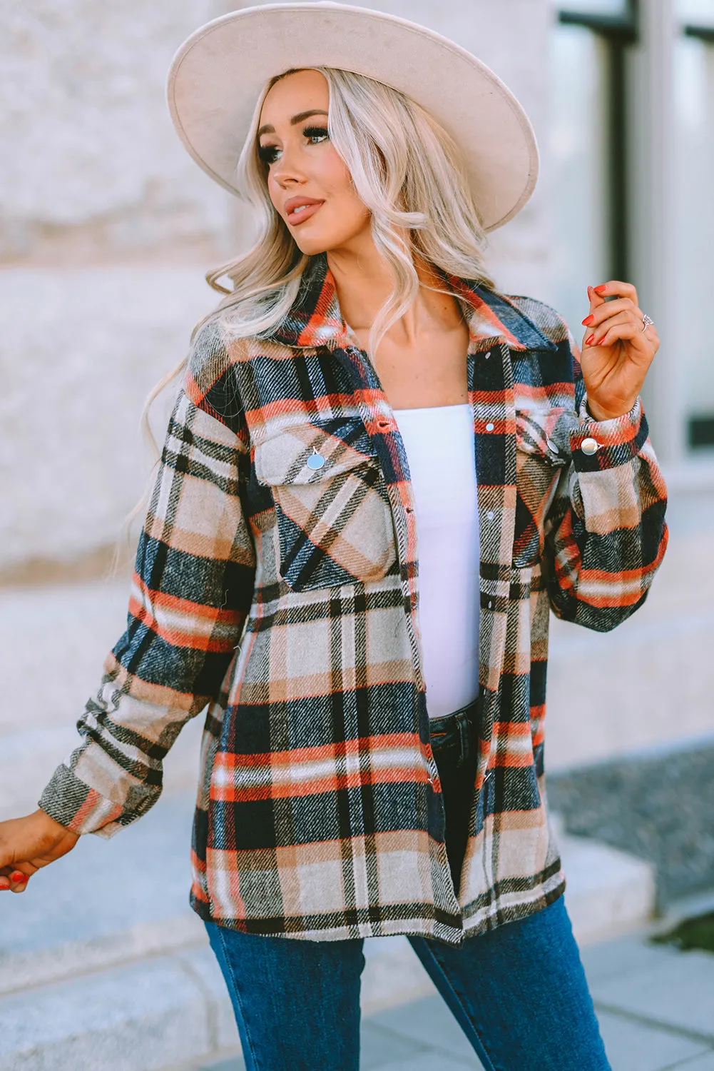 Multicolor Plaid Casual Button Up Flannel Shacket