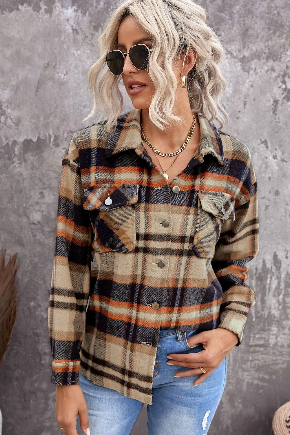 Multicolor Plaid Casual Button Up Flannel Shacket