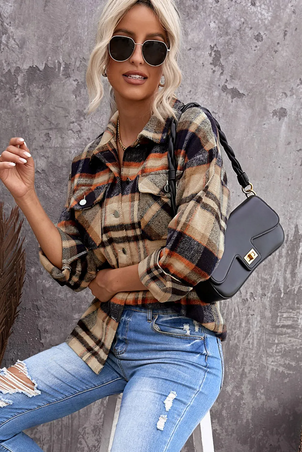 Multicolor Plaid Casual Button Up Flannel Shacket