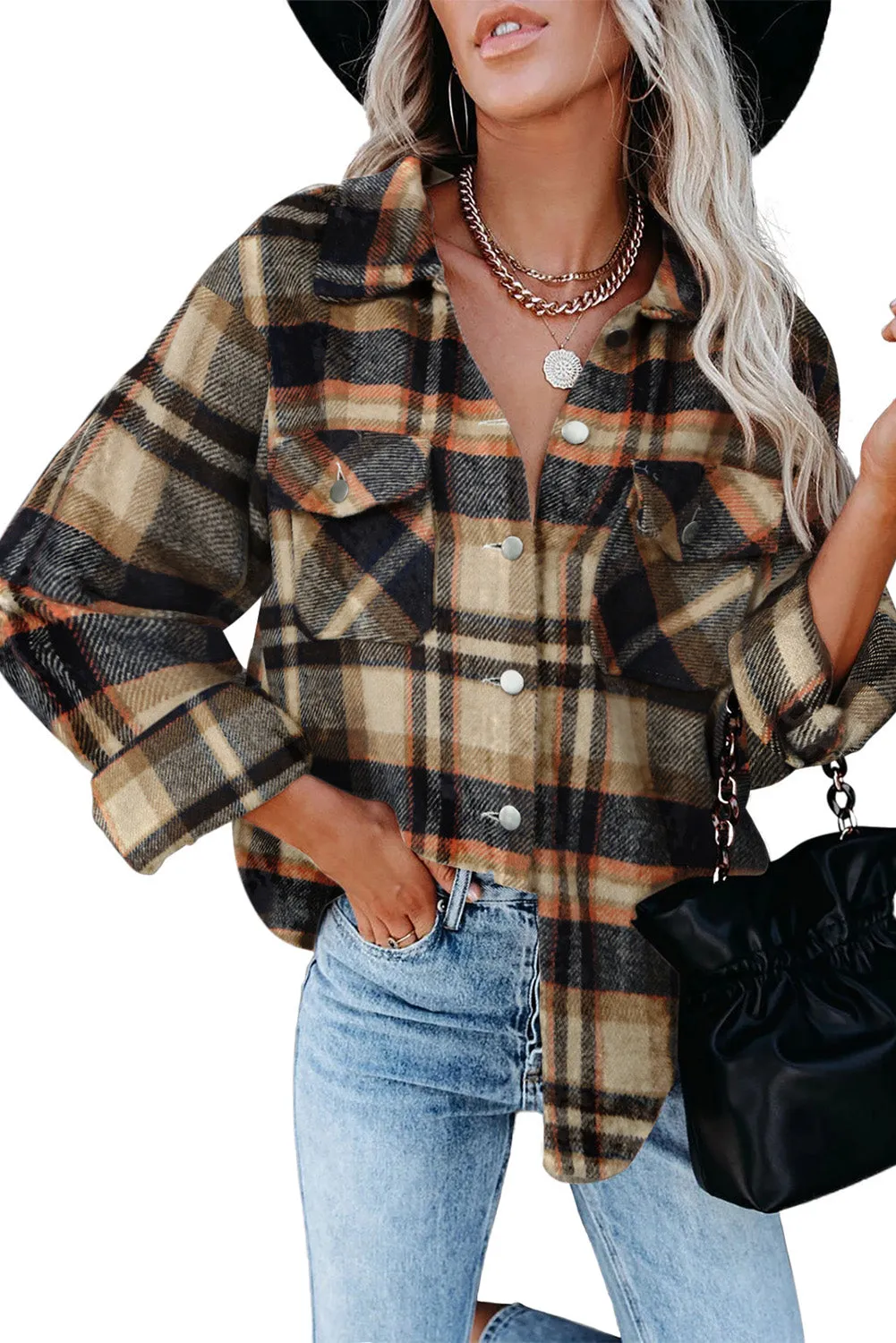 Multicolor Plaid Casual Button Up Flannel Shacket