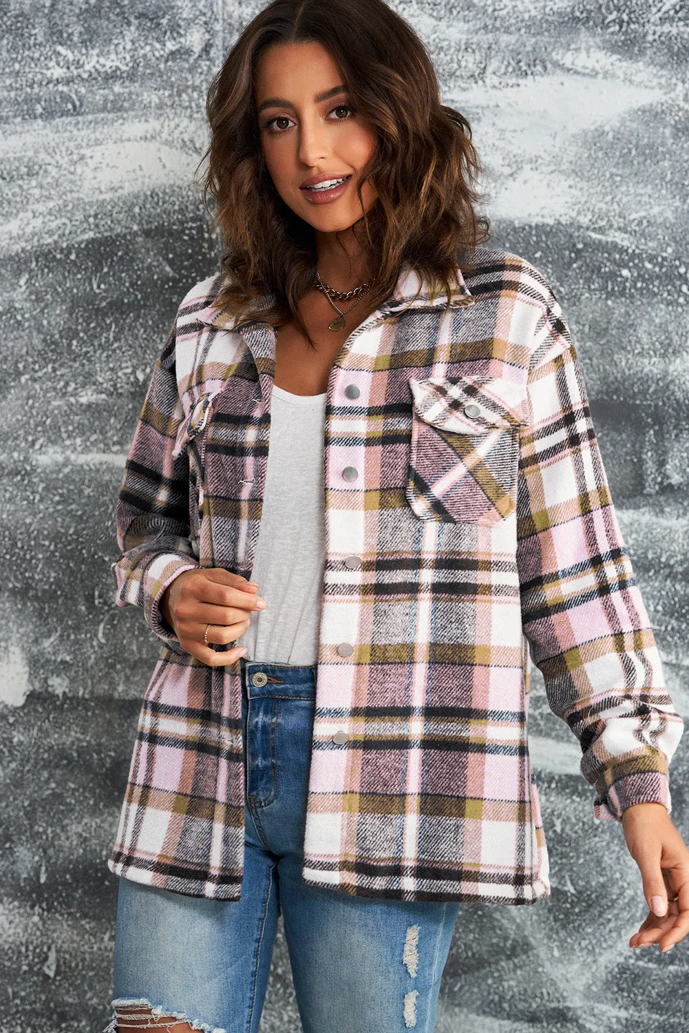 Multicolor Plaid Casual Button Up Flannel Shacket