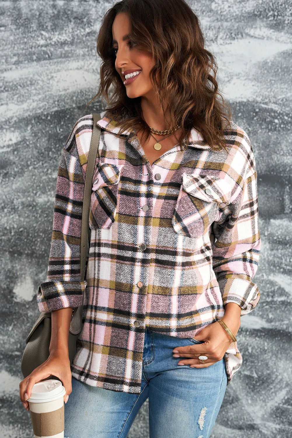 Multicolor Plaid Casual Button Up Flannel Shacket