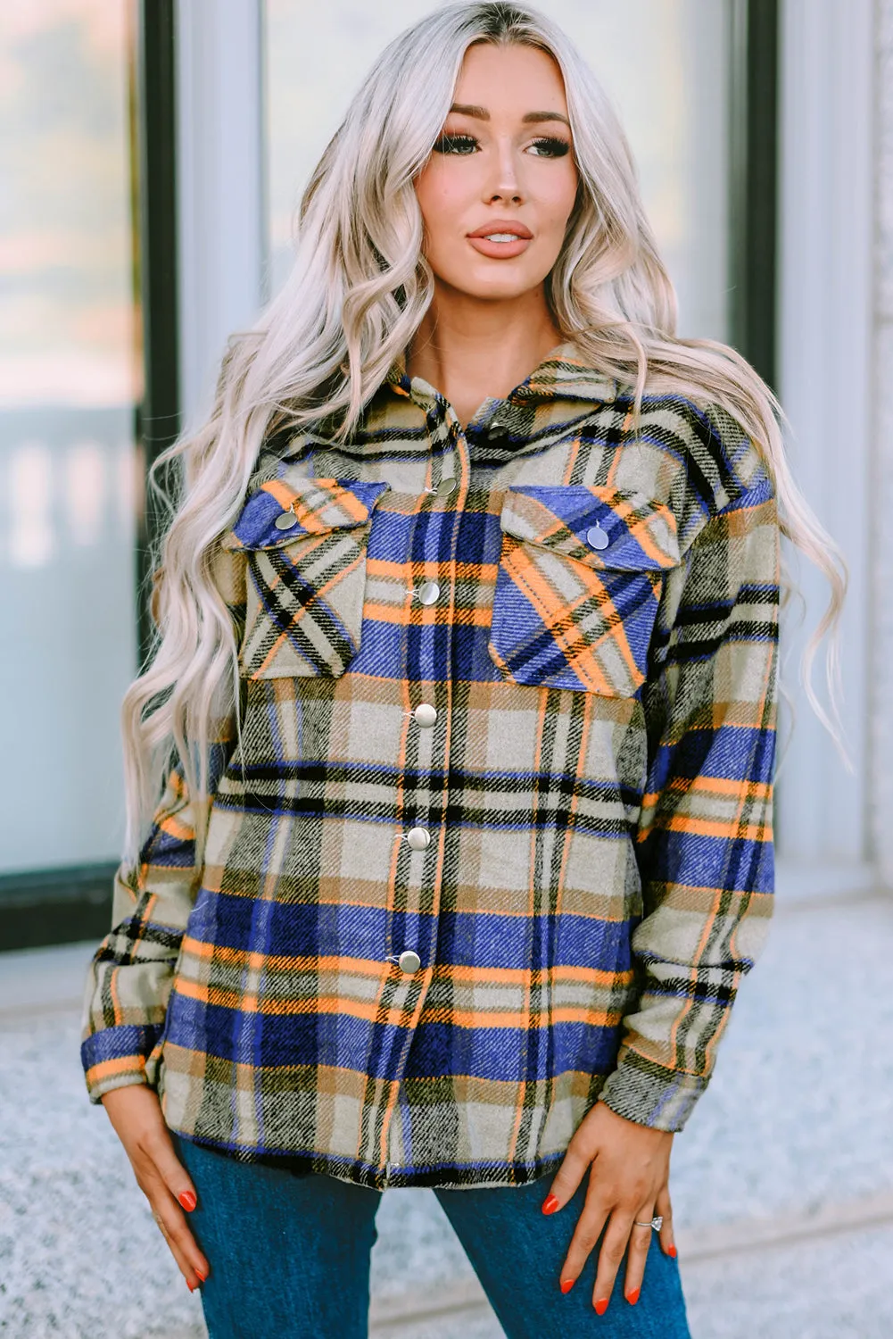 Multicolor Plaid Casual Button Up Flannel Shacket