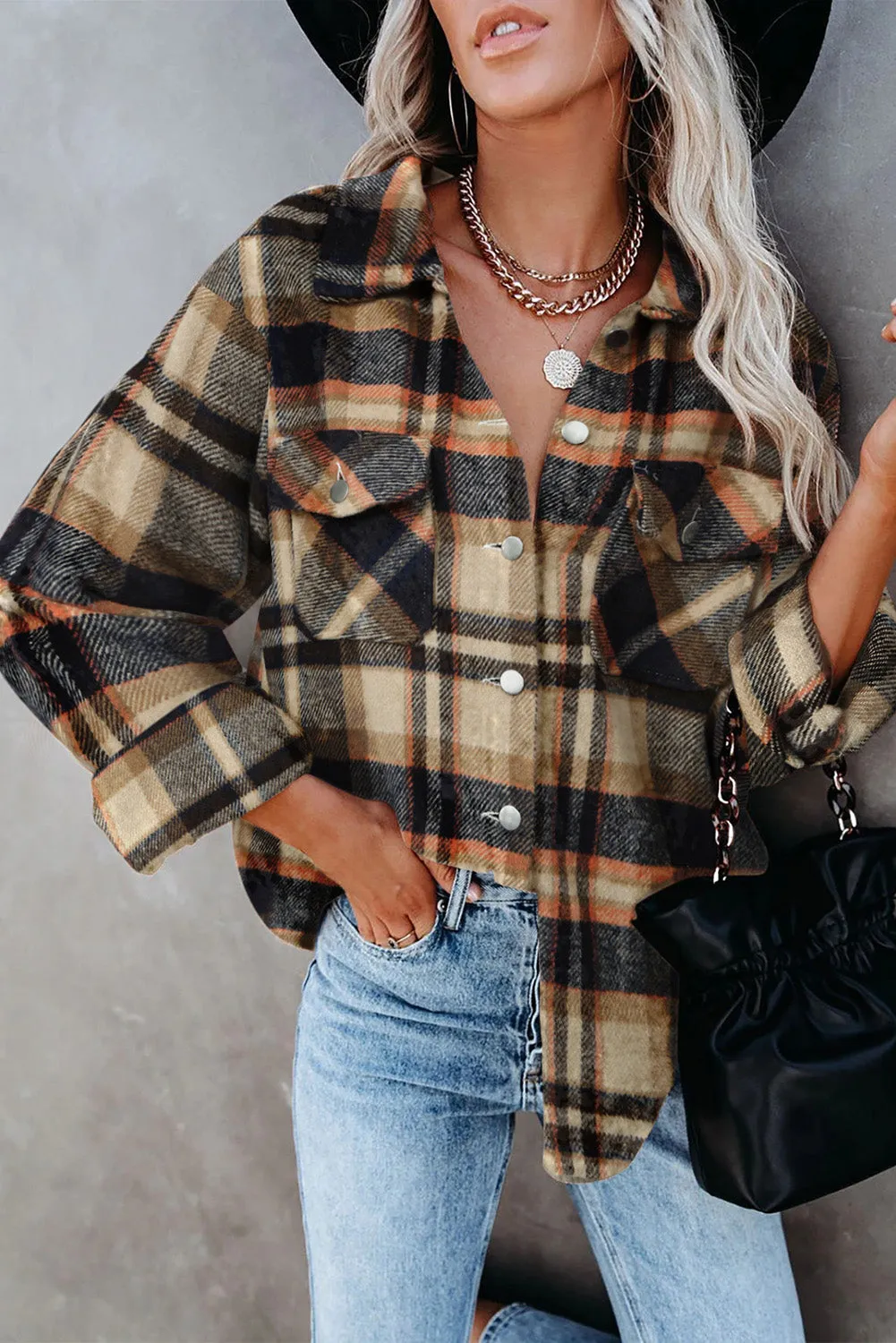 Multicolor Plaid Casual Button Up Flannel Shacket