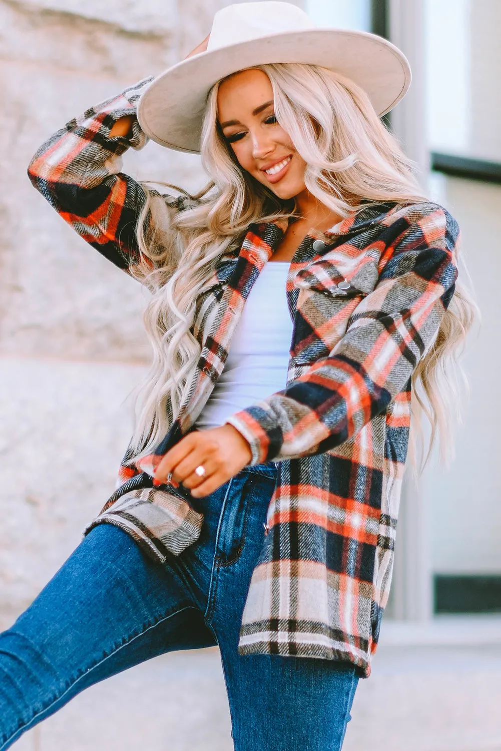 Multicolor Plaid Casual Button Up Flannel Shacket