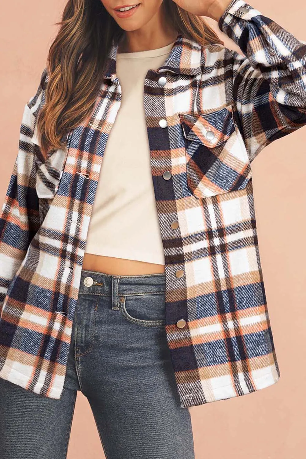 Multicolor Plaid Casual Button Up Flannel Shacket