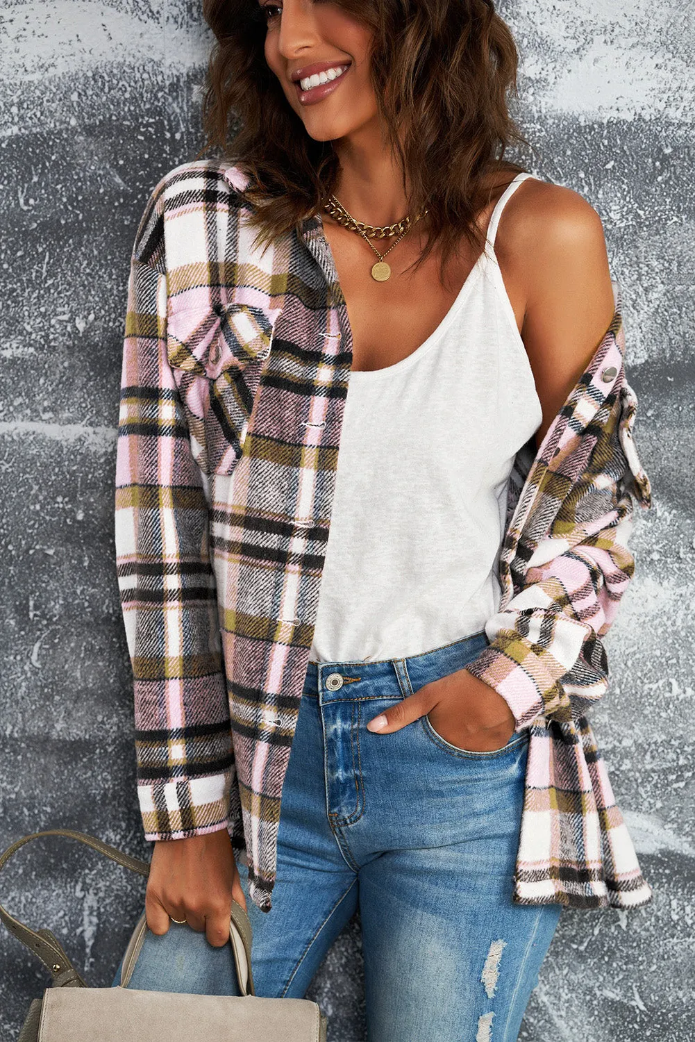 Multicolor Plaid Casual Button Up Flannel Shacket