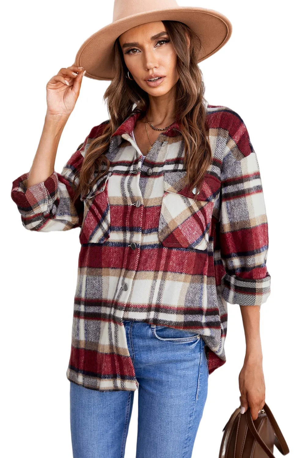 Multicolor Plaid Casual Button Up Flannel Shacket