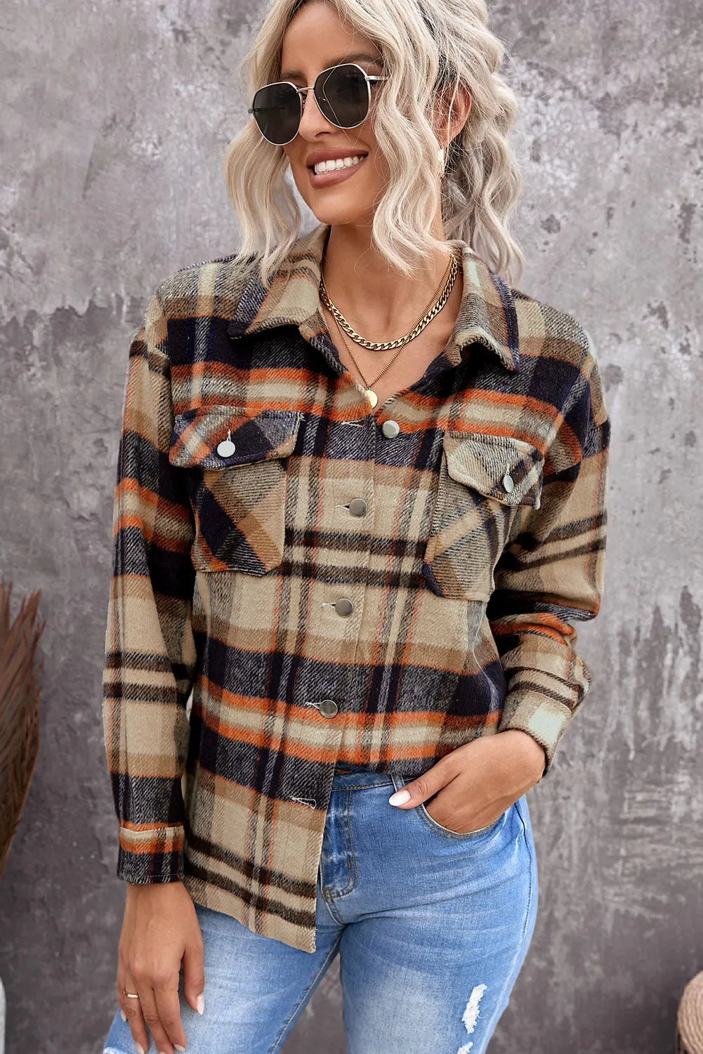 Multicolor Plaid Casual Button Up Flannel Shacket