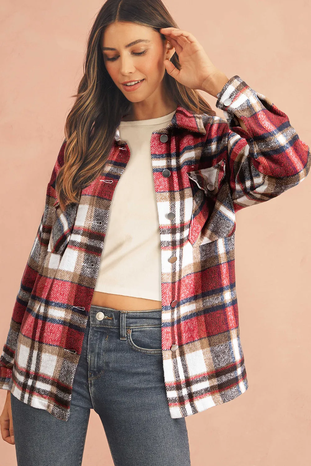 Multicolor Plaid Casual Button Up Flannel Shacket