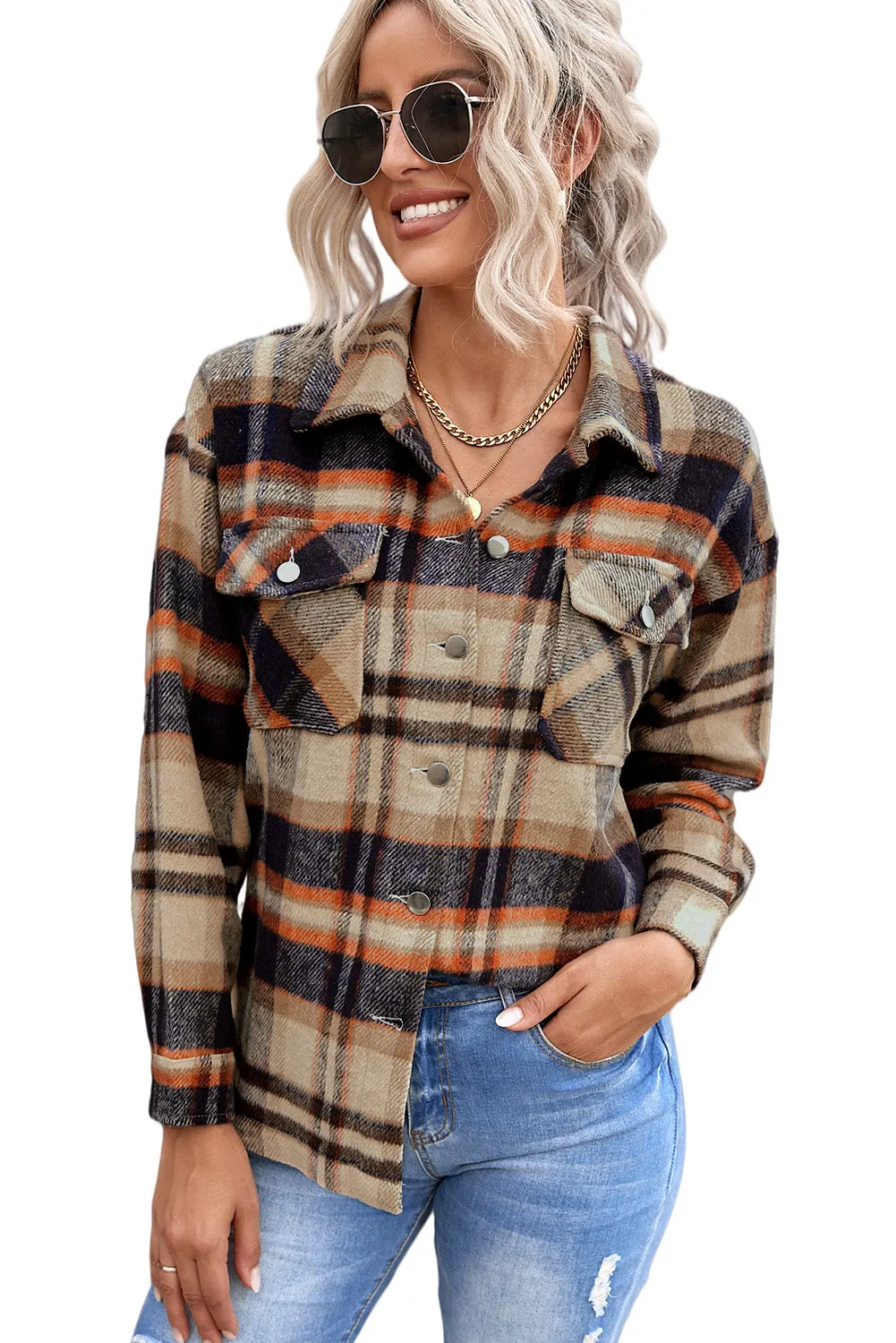 Multicolor Plaid Casual Button Up Flannel Shacket