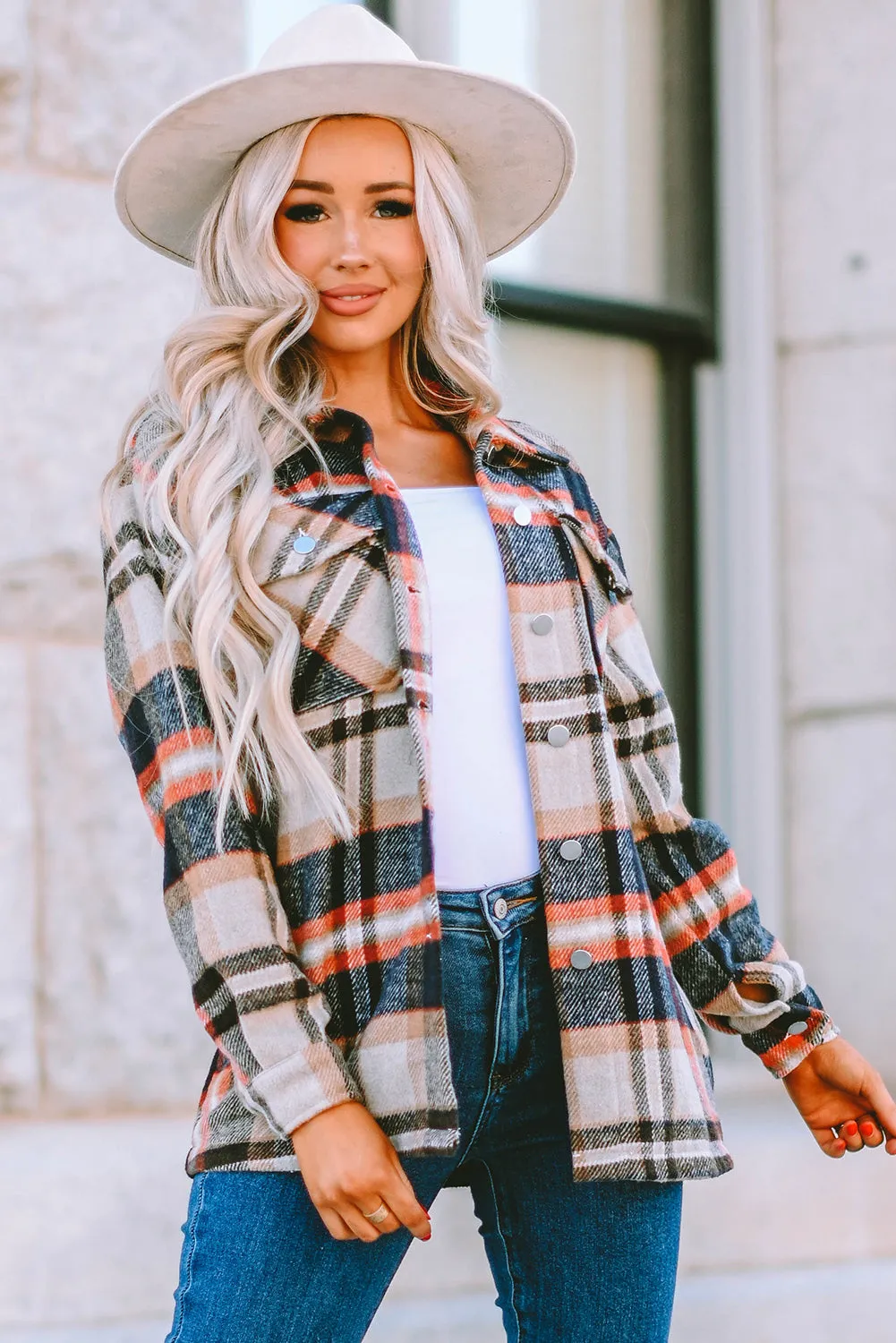 Multicolor Plaid Casual Button Up Flannel Shacket