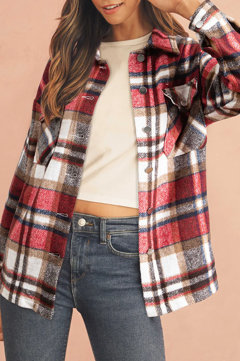 Multicolor Plaid Casual Button Up Flannel Shacket