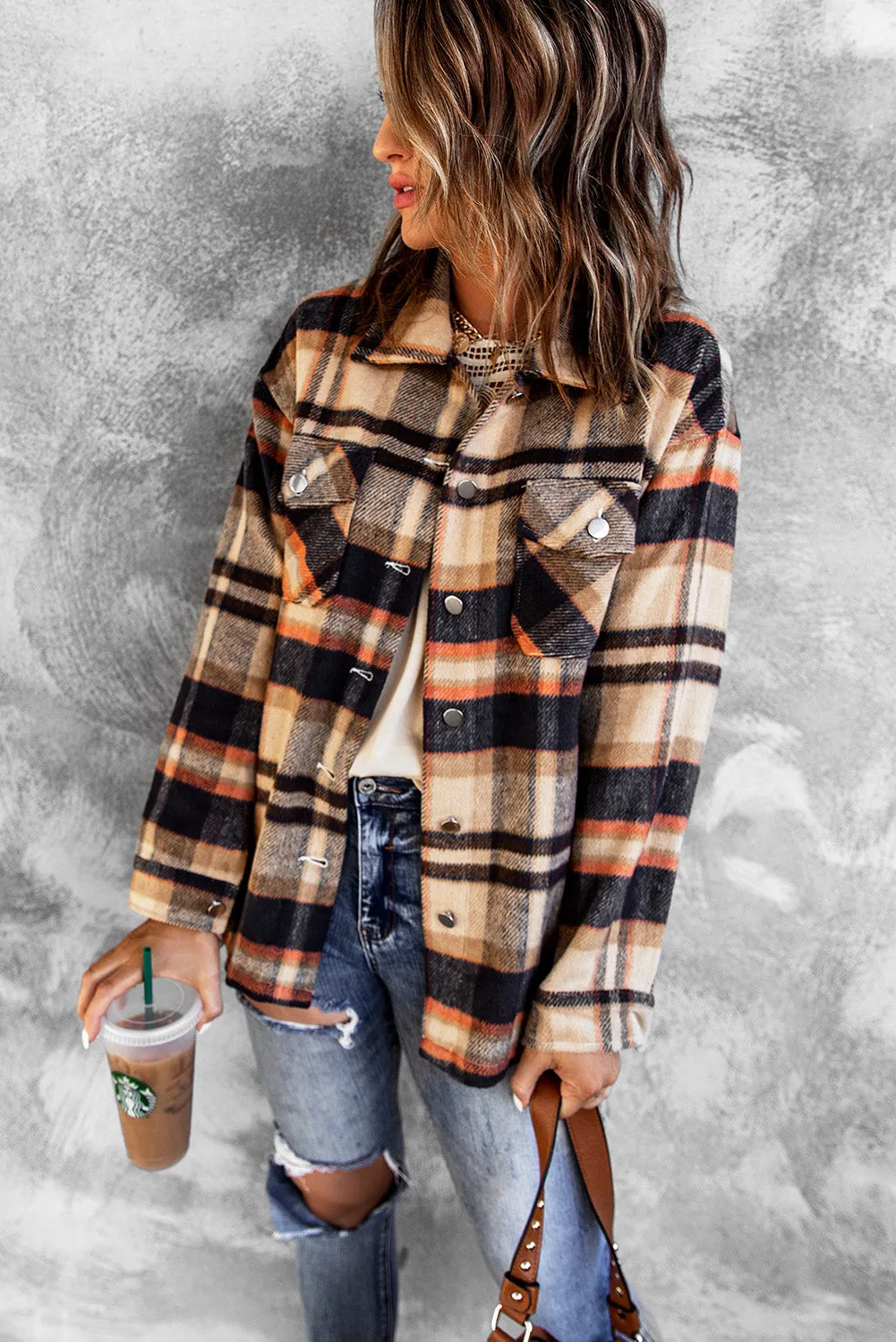 Multicolor Plaid Casual Button Up Flannel Shacket