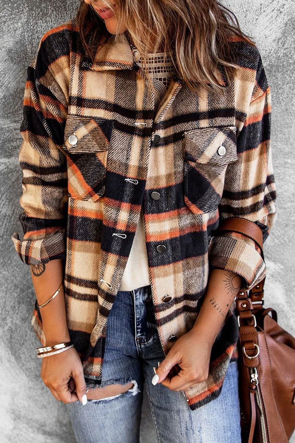 Multicolor Plaid Casual Button Up Flannel Shacket