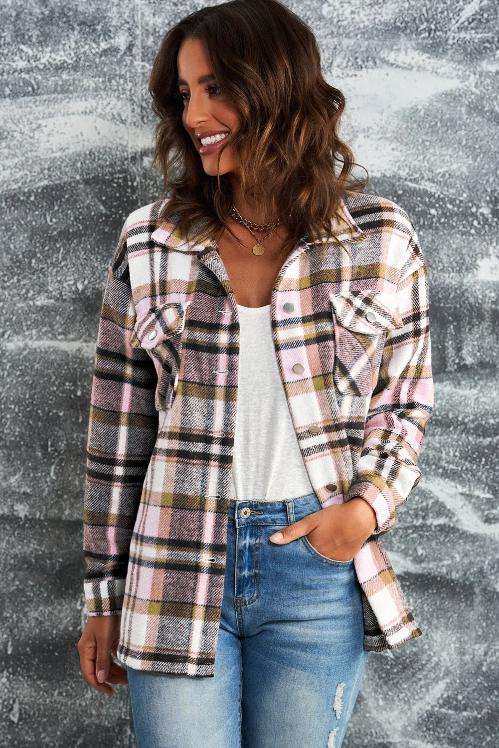 Multicolor Plaid Casual Button Up Flannel Shacket