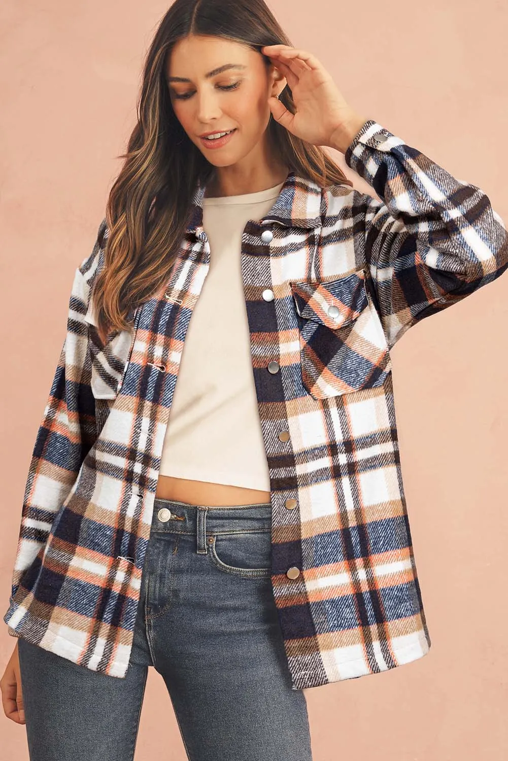 Multicolor Plaid Casual Button Up Flannel Shacket