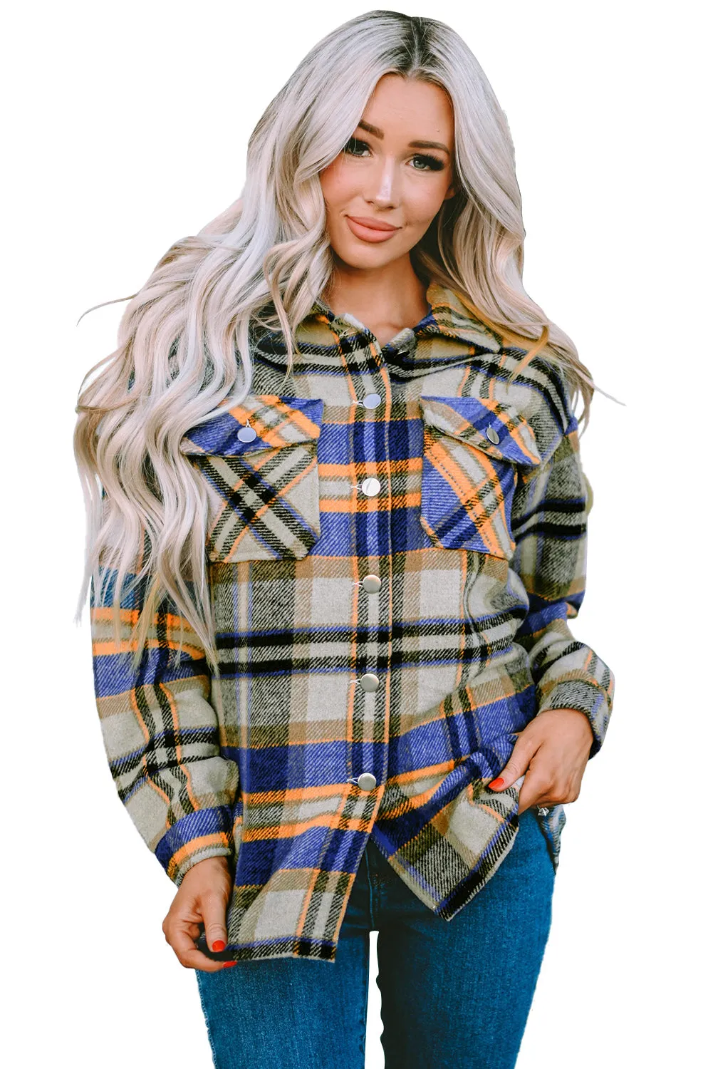 Multicolor Plaid Casual Button Up Flannel Shacket