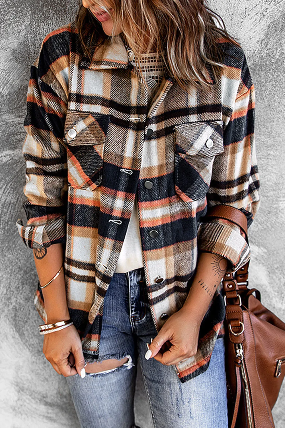 Multicolor Plaid Casual Button Up Flannel Shacket