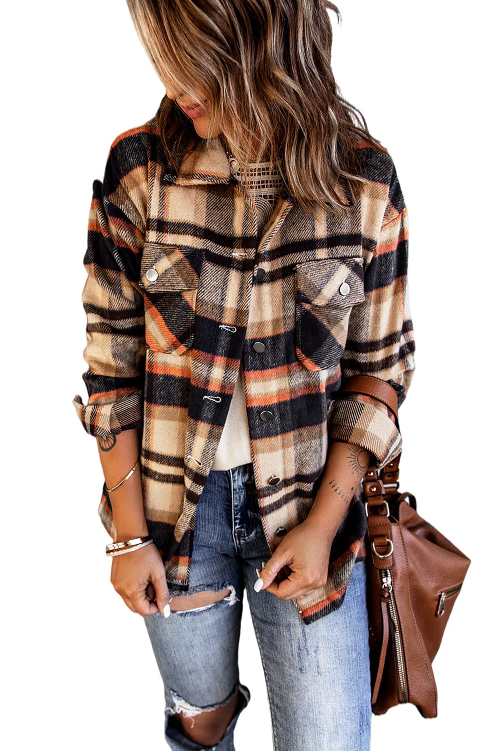 Multicolor Plaid Casual Button Up Flannel Shacket