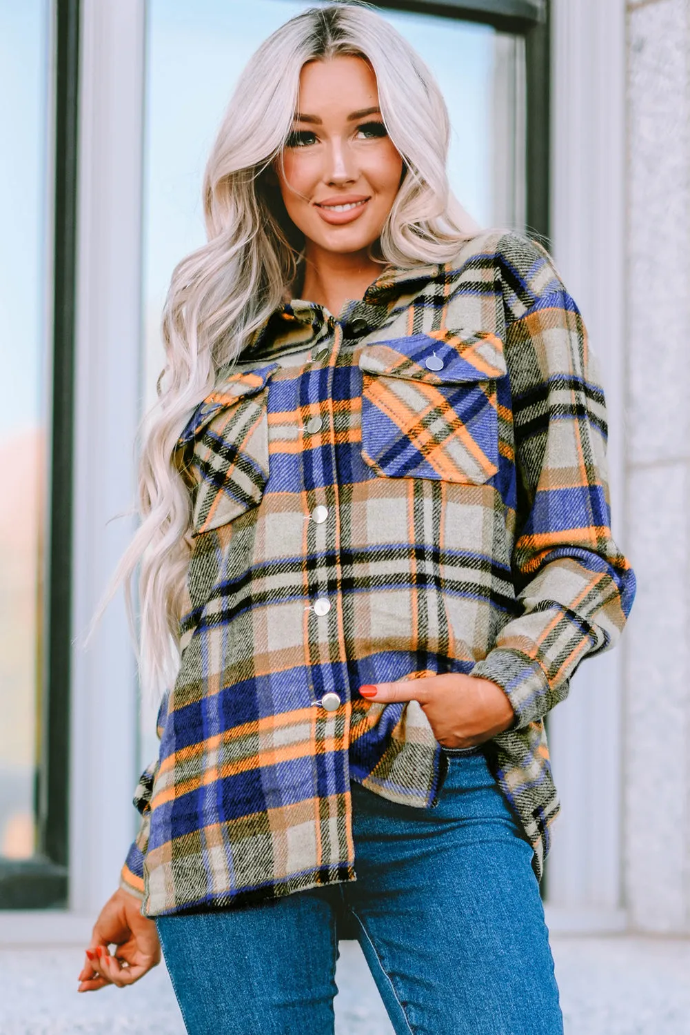 Multicolor Plaid Casual Button Up Flannel Shacket