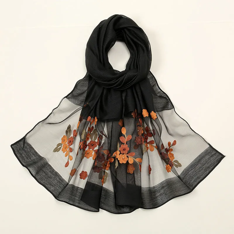 MZ066   Hot new organza flower embroidery nail beaded scarf women's travel out photo shawl spot