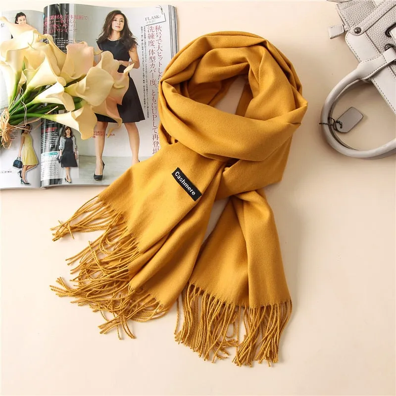 New 2021 Cashmere Scarf Winter Women Pashmina Shawls Warm Blanket Wraps Female Foulard Bandana Brand Thick Print Scarves