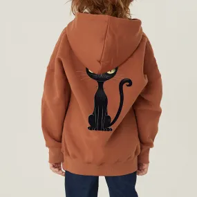 No. 120-160 Made in Korea (for men and women) Black Cat Special Fleece-Lined Hoodie