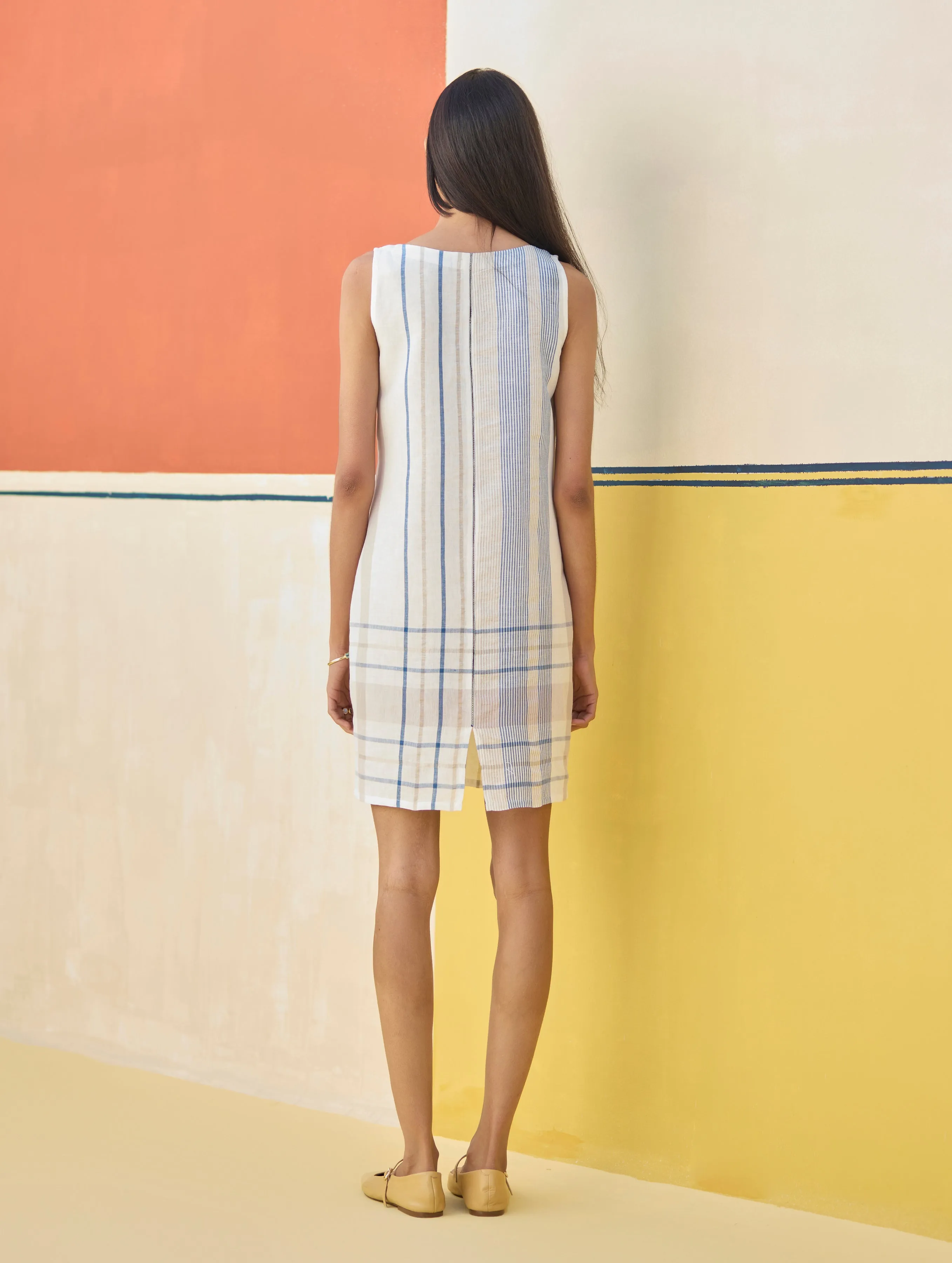 Nora Check Shift Dress With Blazer - Ivory