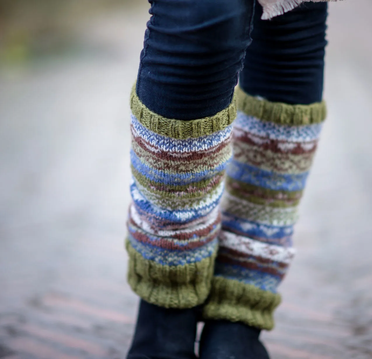 Olive Green Multi Pure Woolen Legwarmers