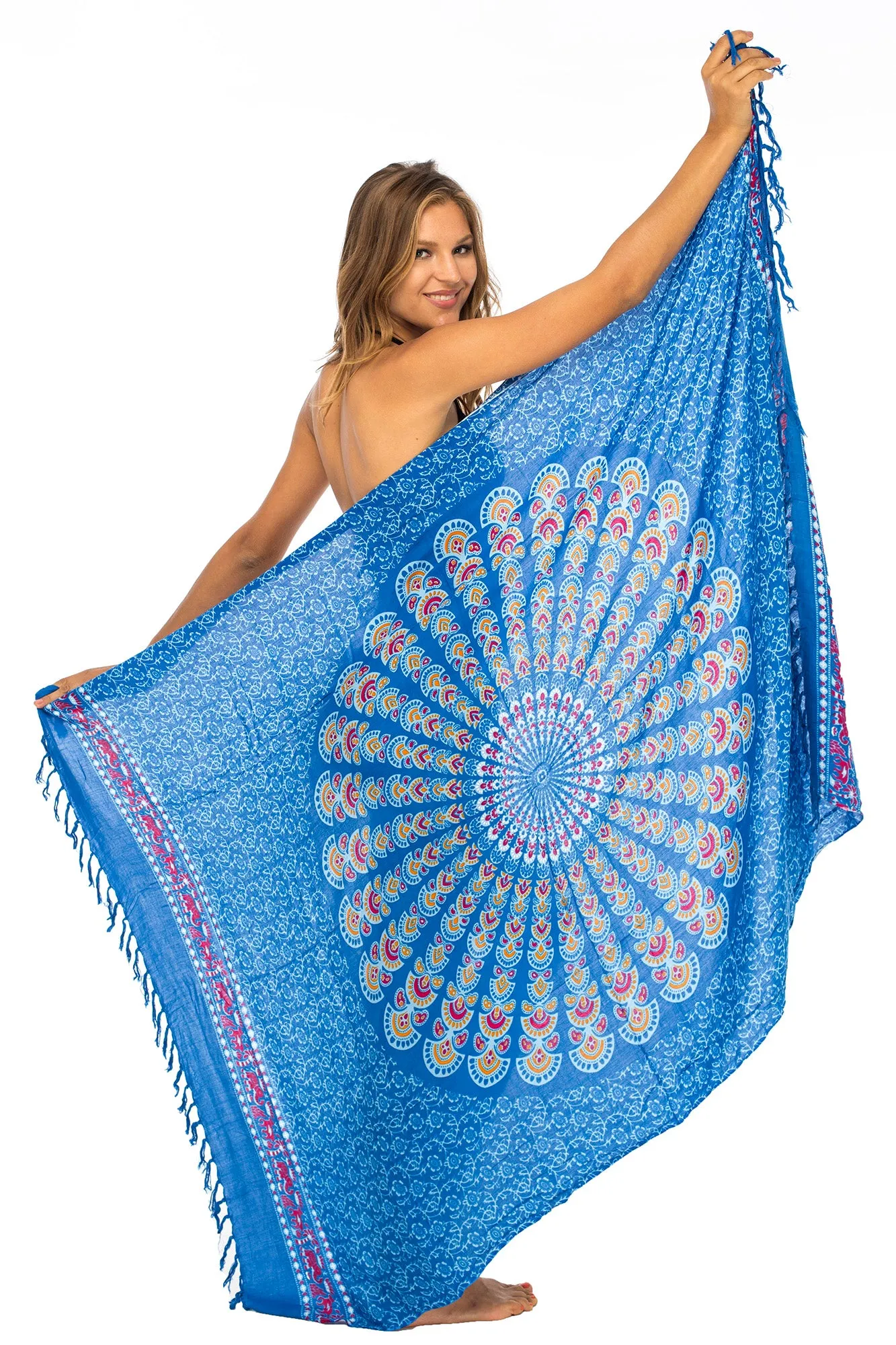 Peacock Print Sarong Cover up Wrap & Clip