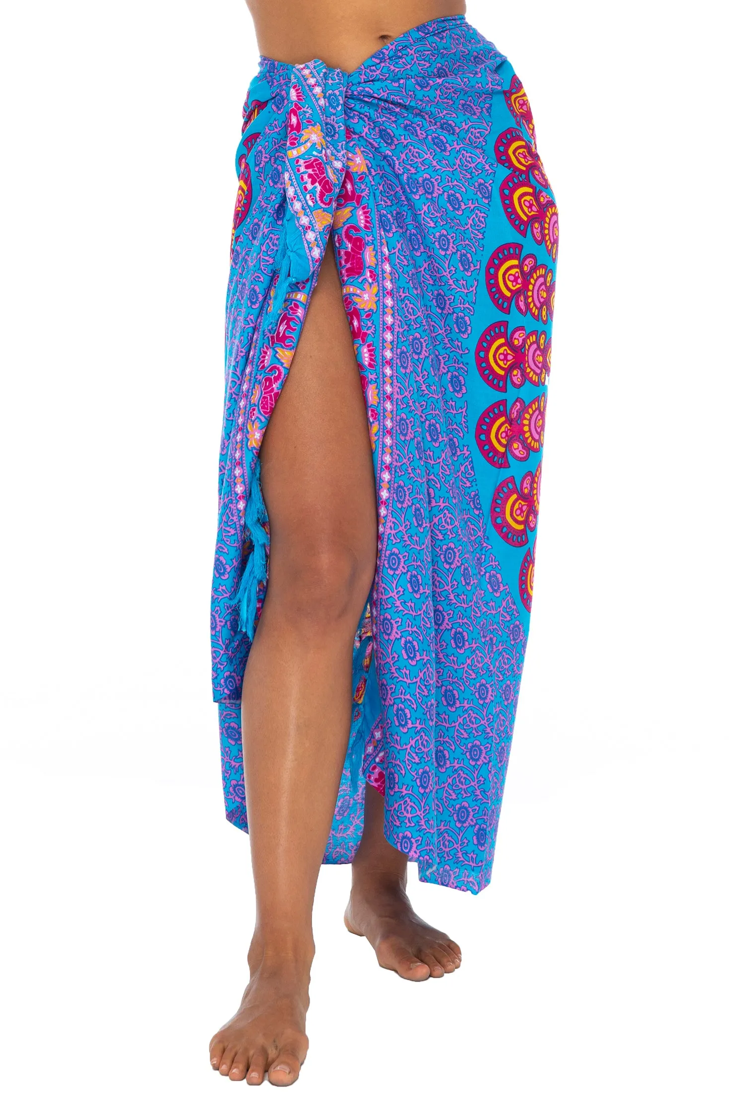 Peacock Print Sarong Cover up Wrap & Clip