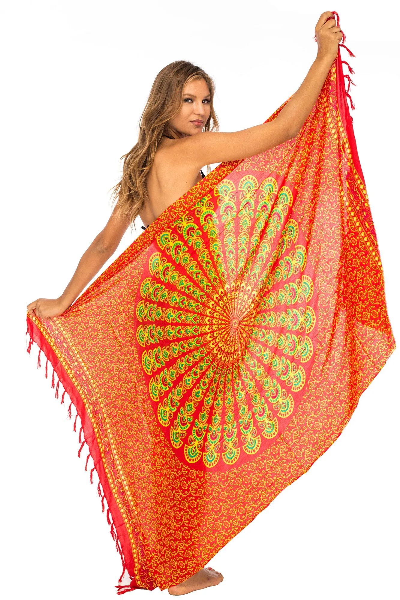 Peacock Print Sarong Cover up Wrap & Clip