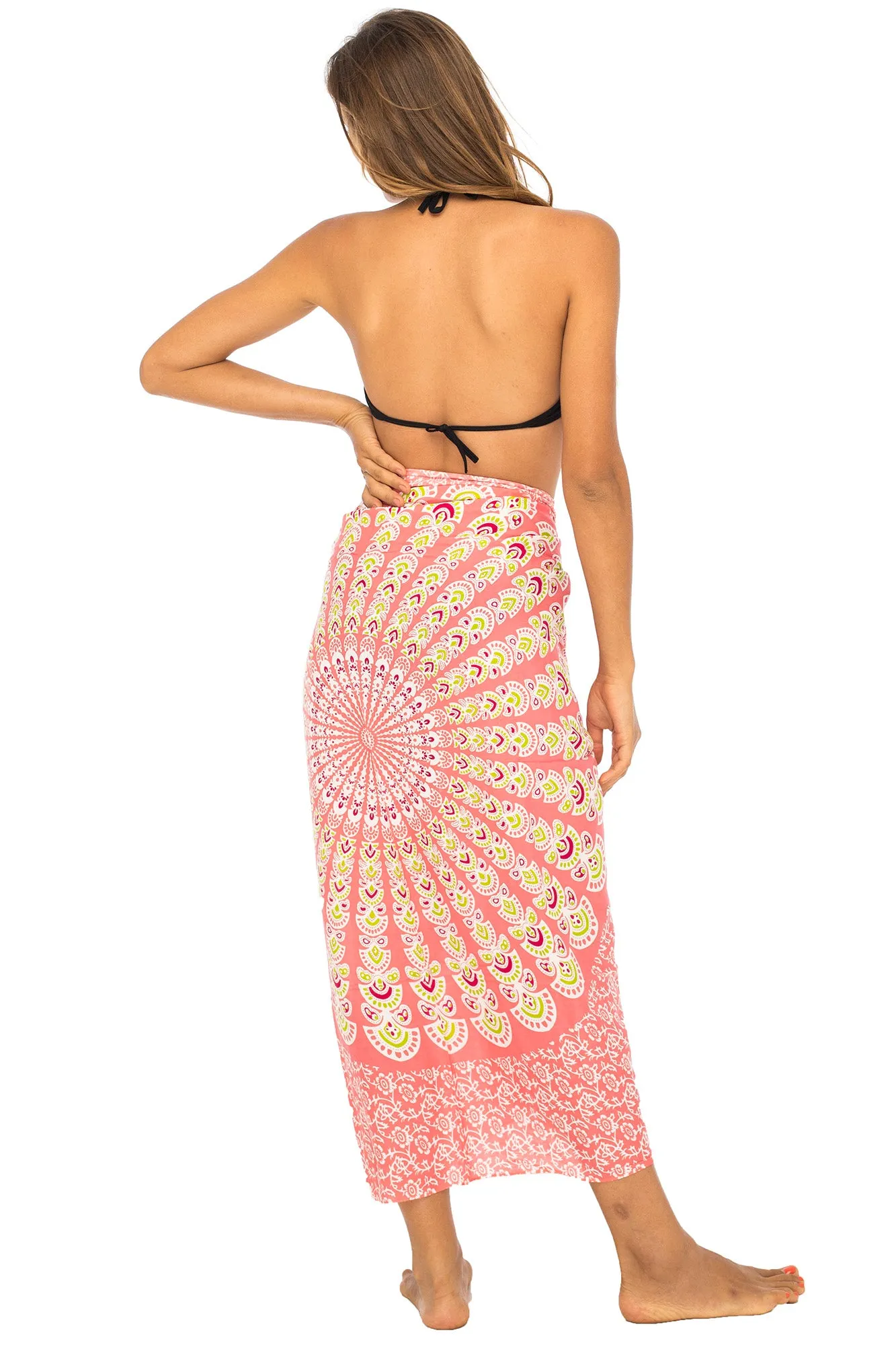 Peacock Print Sarong Cover up Wrap & Clip