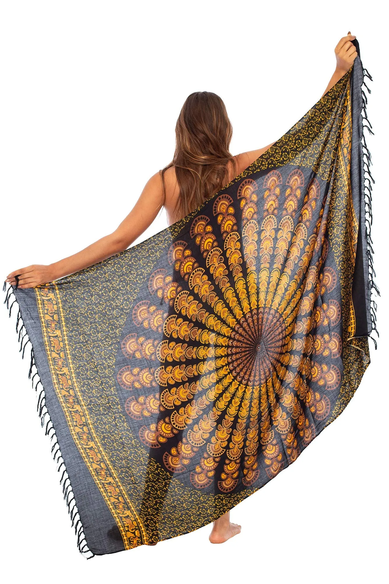 Peacock Print Sarong Cover up Wrap & Clip