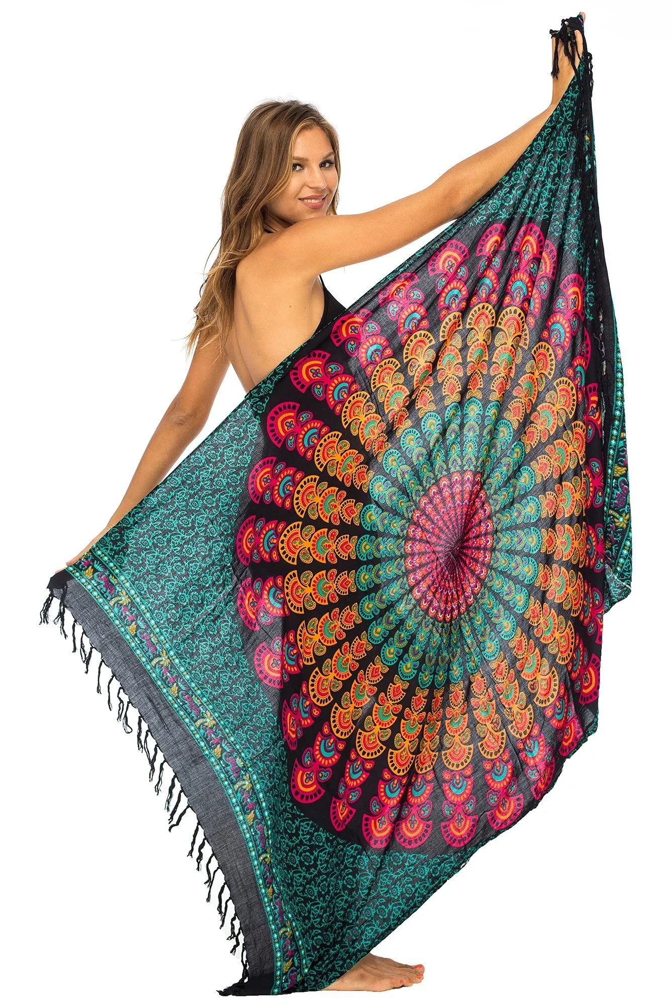 Peacock Print Sarong Cover up Wrap & Clip