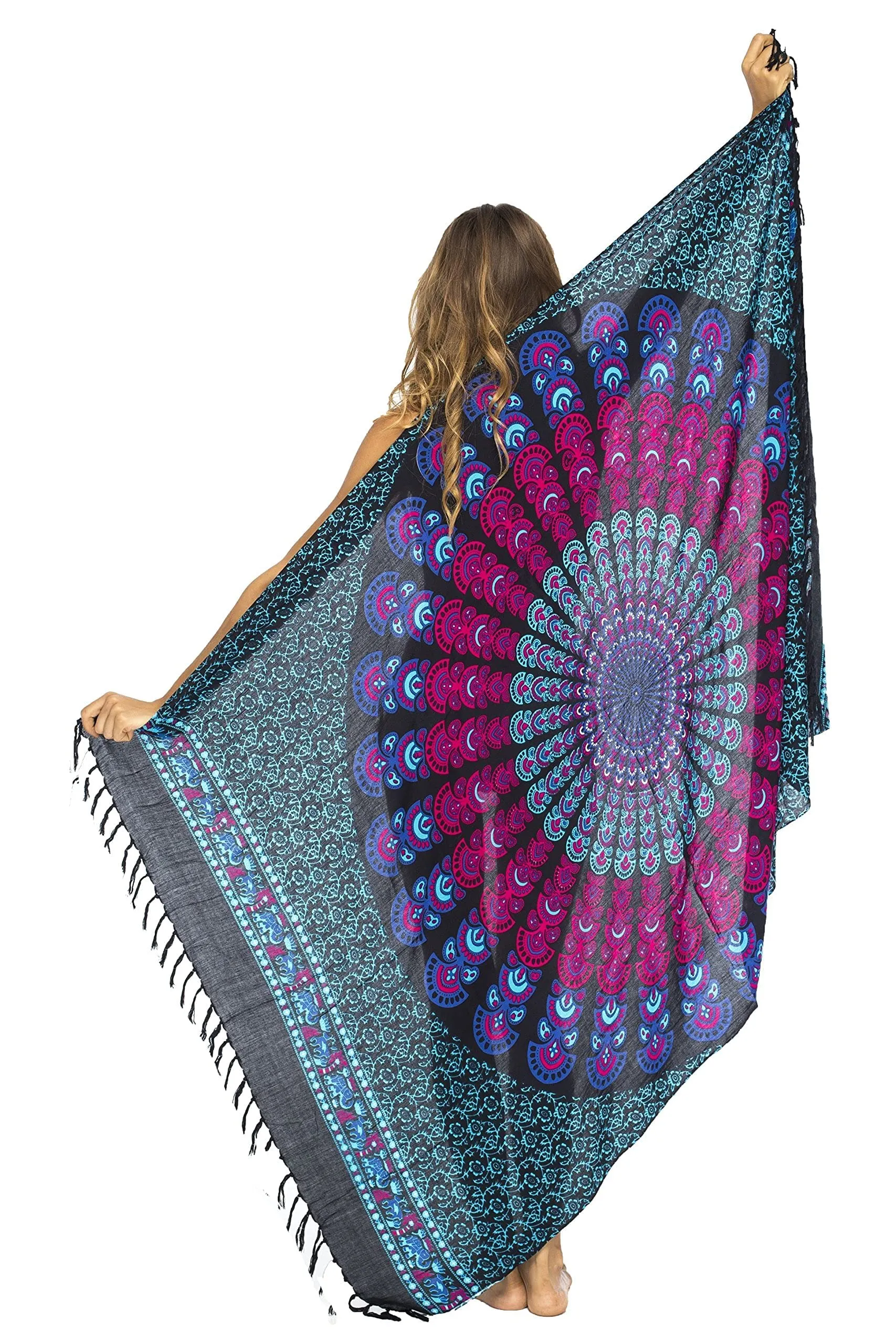 Peacock Print Sarong Cover up Wrap & Clip