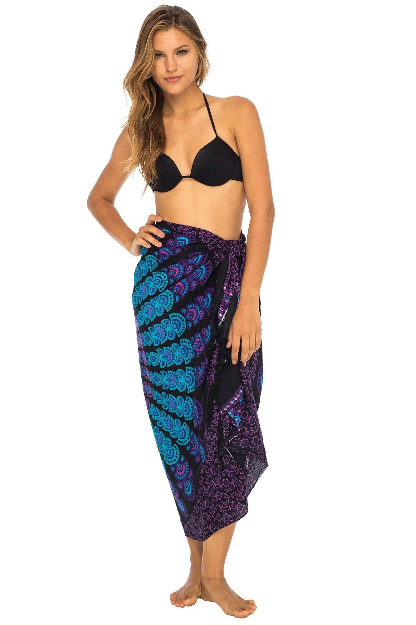 Peacock Print Sarong Cover up Wrap & Clip